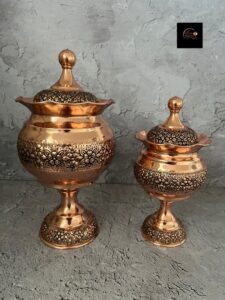 قندان و شکلات مسی گلبرگ پایه دار
